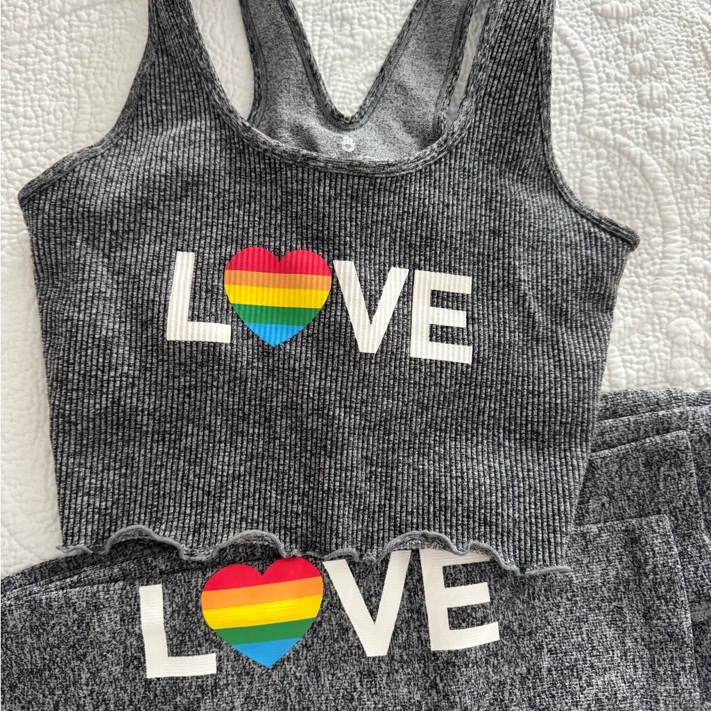 Spiritual Gangster Gray Ribbed Love Set With Rainbow Heart Size M/L